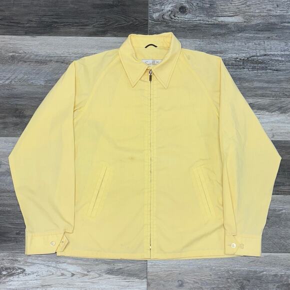 Vintage 70s Van Heusen‎ Arnold Palmer Yellow Mens L Full Zip Windbreaker Jacket - Picture 1 of 7